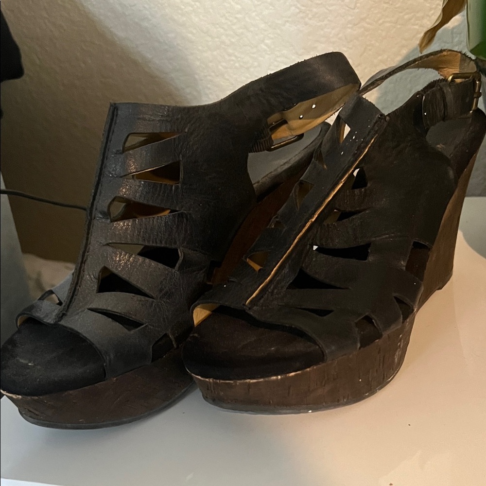 Lucky Brand Black Wedge Sandals